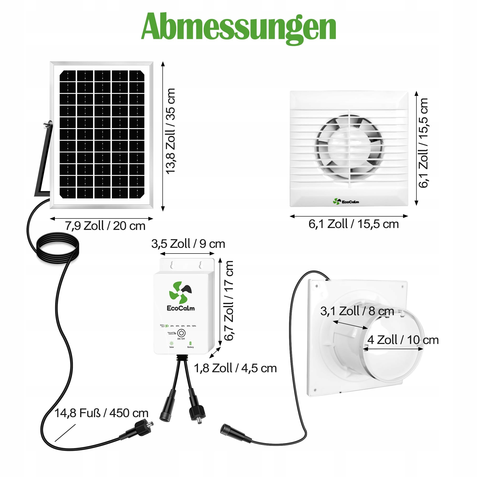 ECOCALM Solarny Wentylator Zewnętrzny 100mm z Powerbankiem Solarnym 12V — miniatura 7
