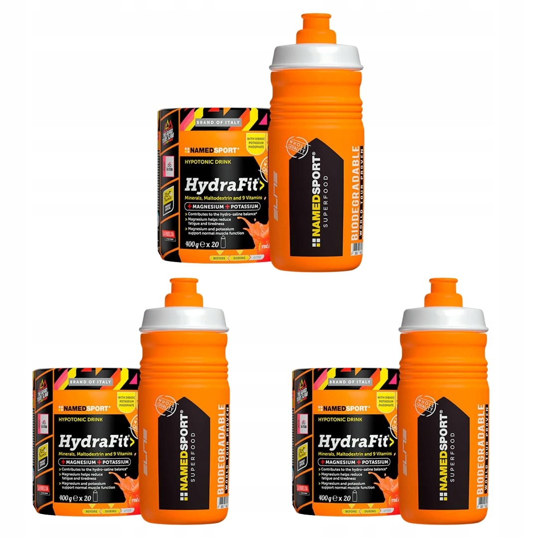 3x Hydrafit Isotonic Namedsport 400g 20 Porcí Pomeranč S Lahví sada