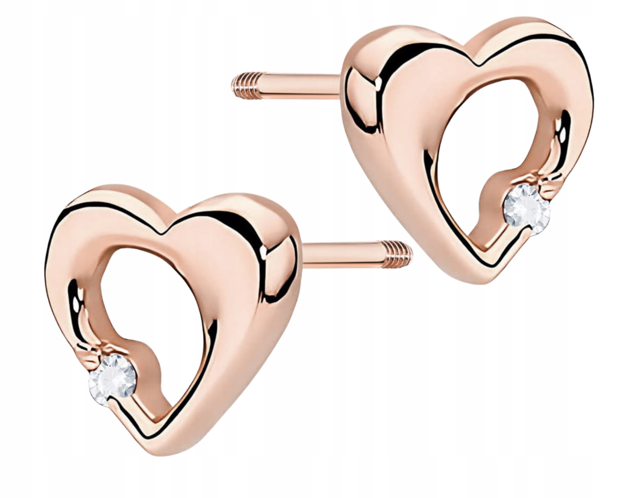 Růžové zlato Náušnice Srdíčka s diamanty Šroubovací tyčinka