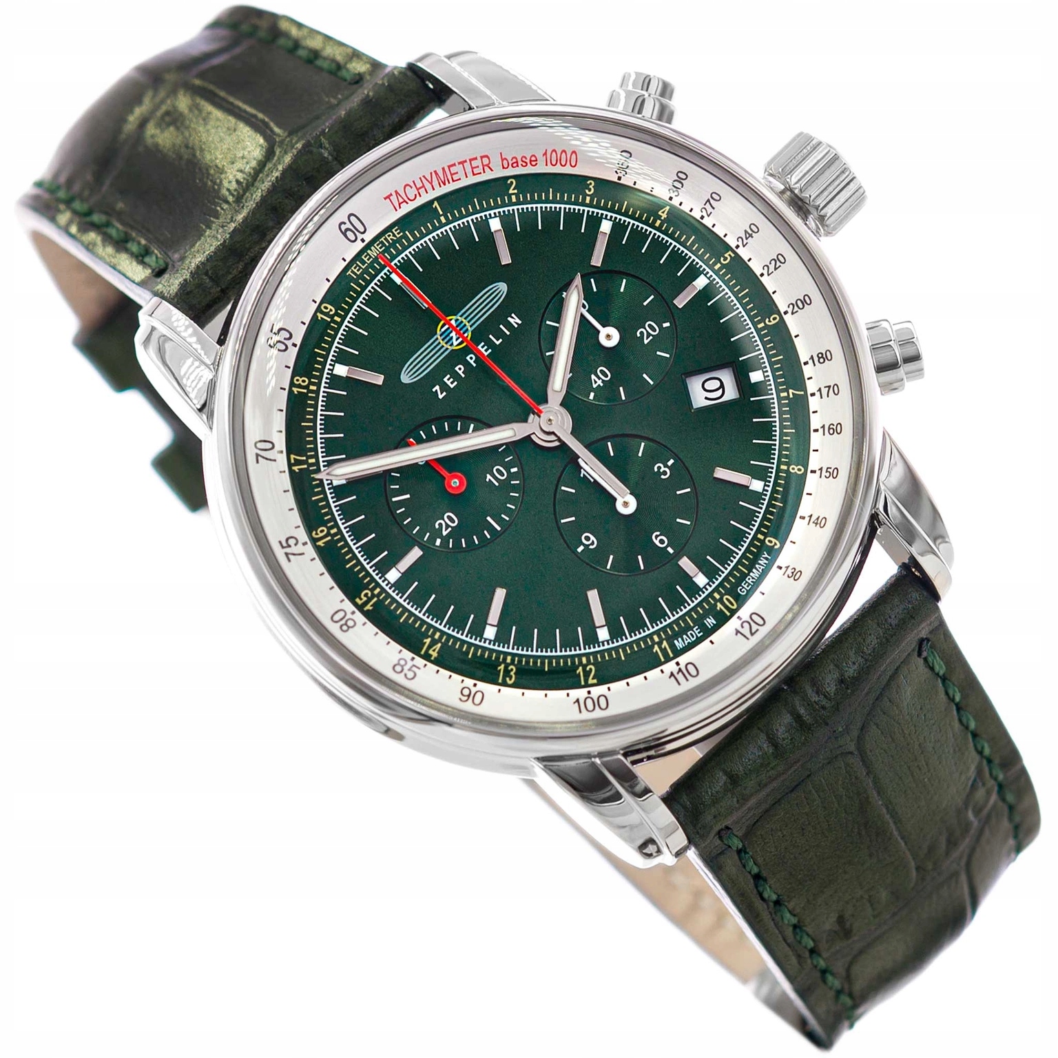 Pánské Hodinky Zeppelin 8888-4 LZ14 Marine Chronograph Zelené Na Řemínku