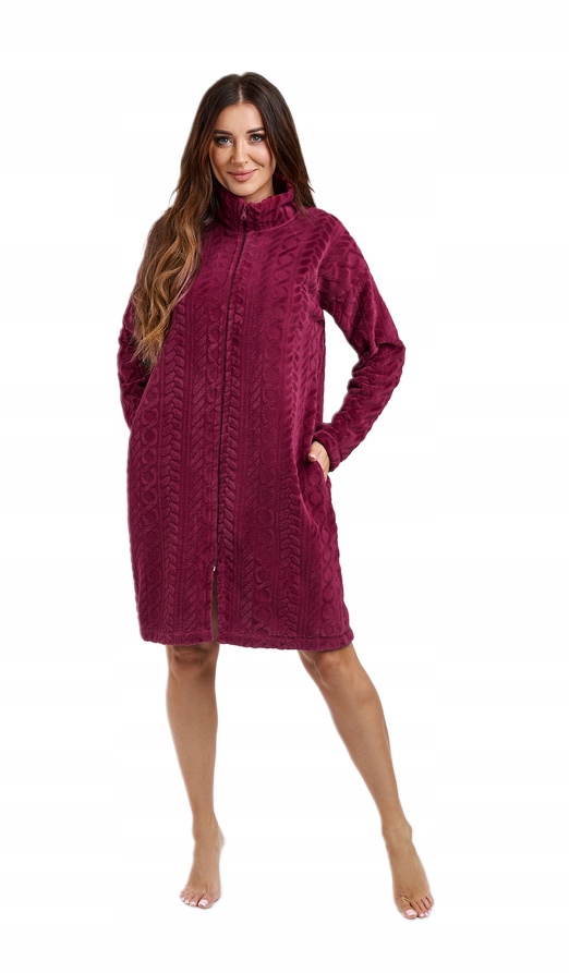 Italian Fashion Dámský Župan Rena Velur Na Zip Bordový S/36