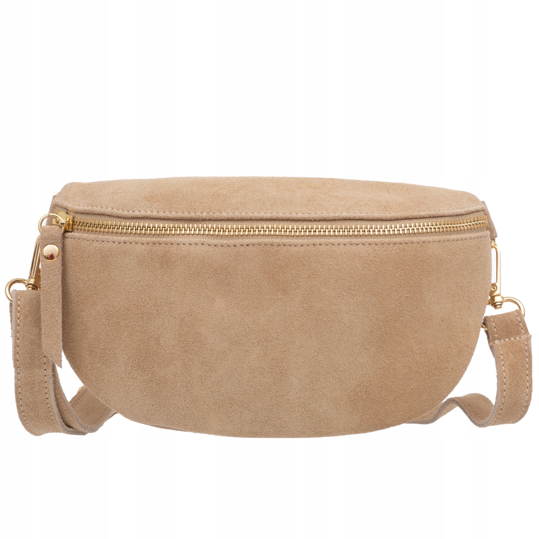 Vera Pelle torebka zamszowa listonoszka saszetka biodrówka nerka Beżowa