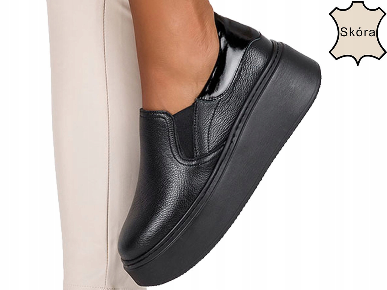 Sneakersy Półbuty Buty Sportowe Slip On Skórzane Damskie Platforma New r 37