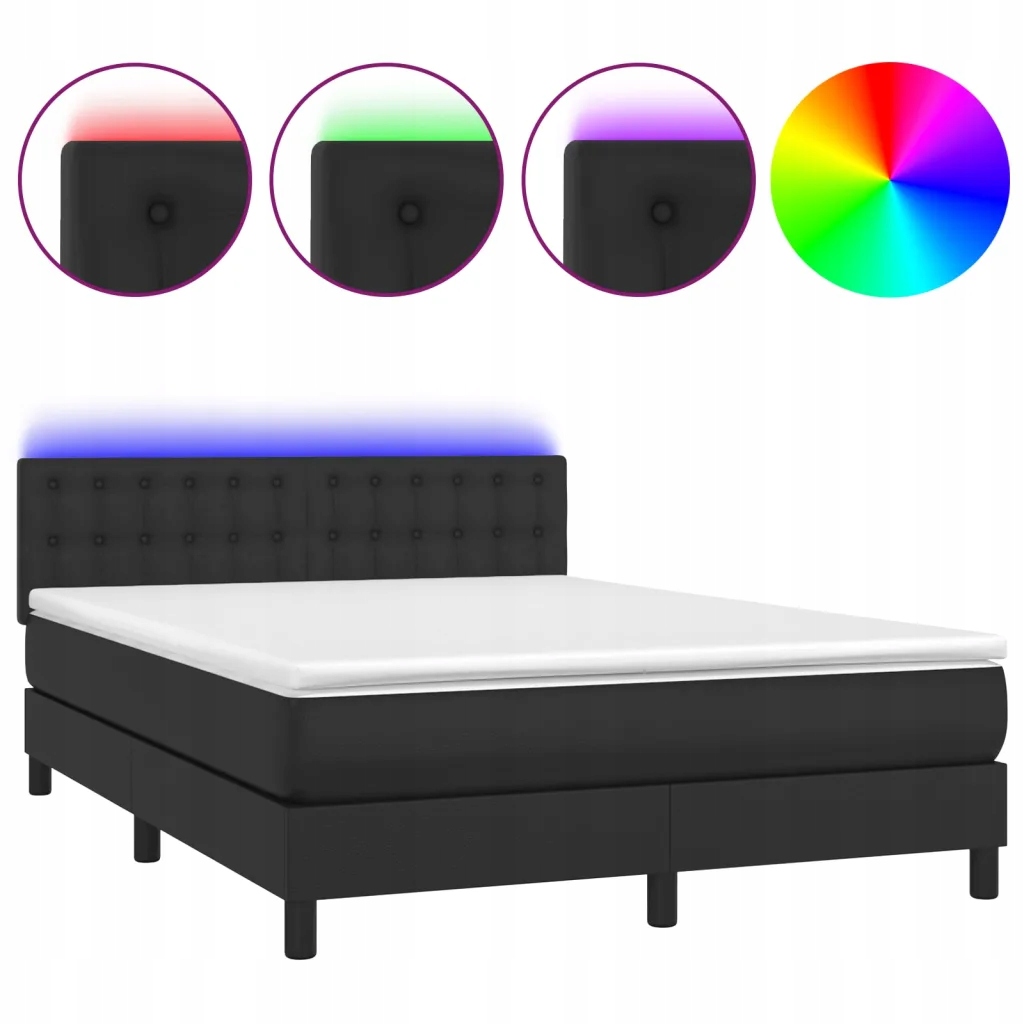Kontinentální postel černá s matrací 140 x 190 cm a Led diodami
