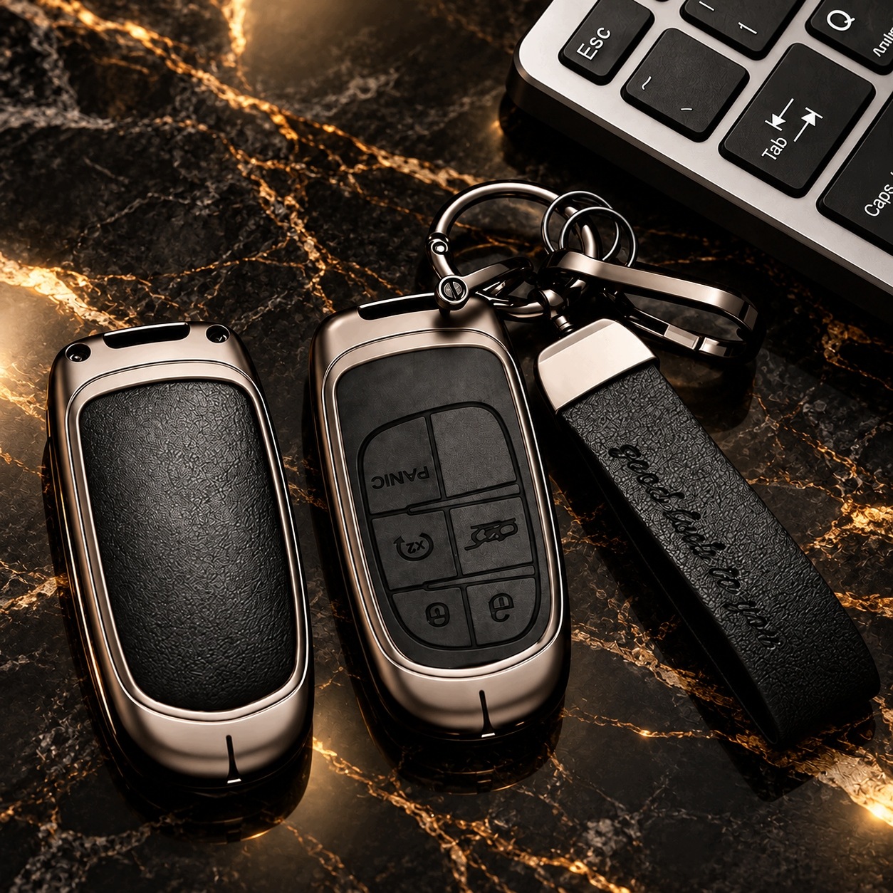 Etui metalowe skóra czerń obudowa na kluczyk do Dodge Chrysler Ram Jeep