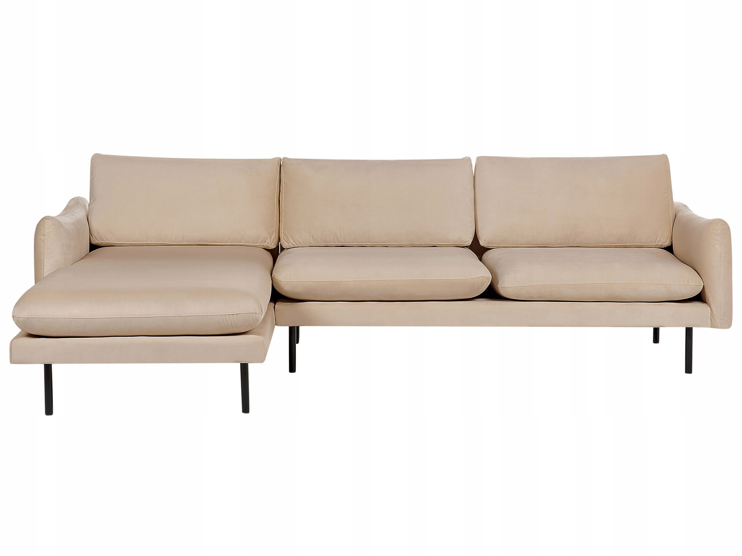Sofa narożna prawostronna czteropersonowa z weluru beżowego