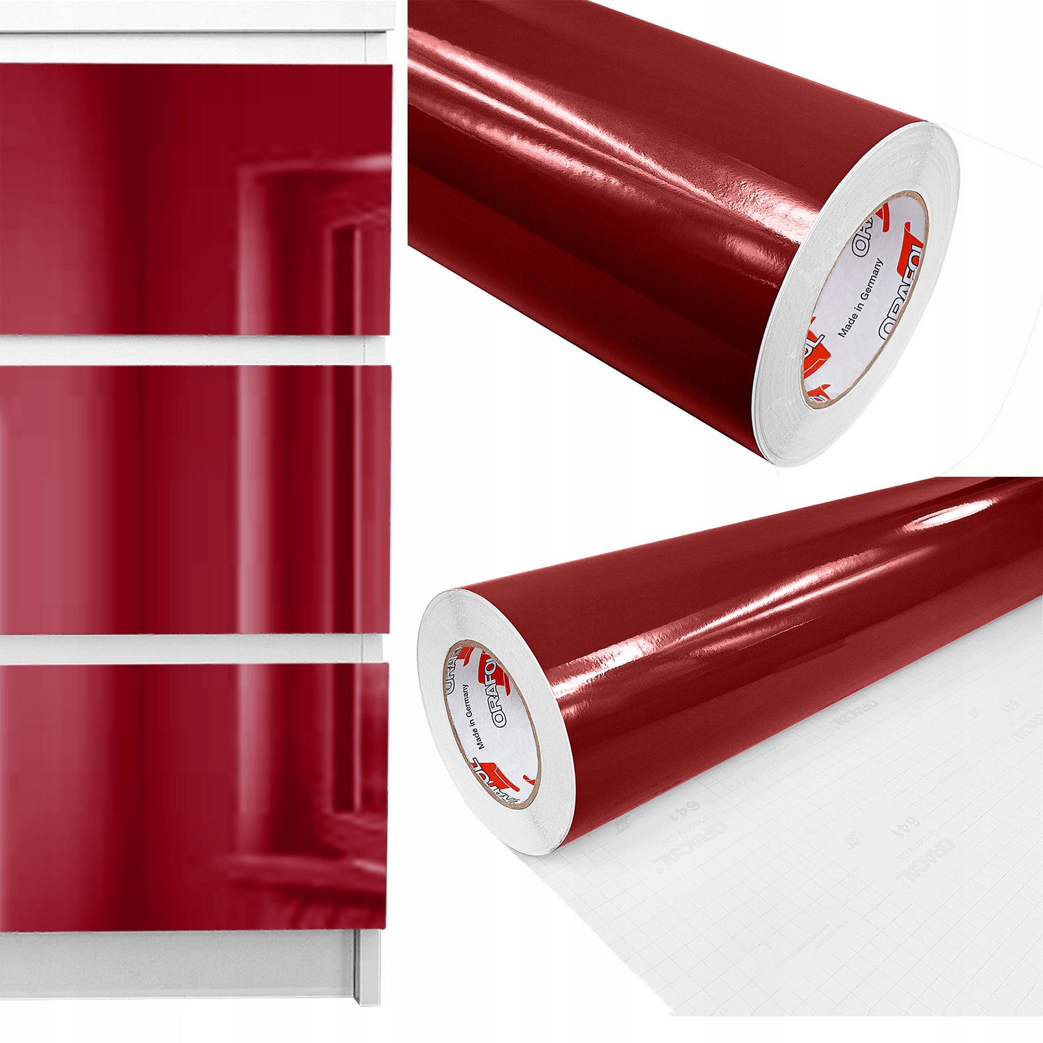 Fólie Pvc Tmavě červená Lesklá Samolepicí dýha na dveře Diy stolek