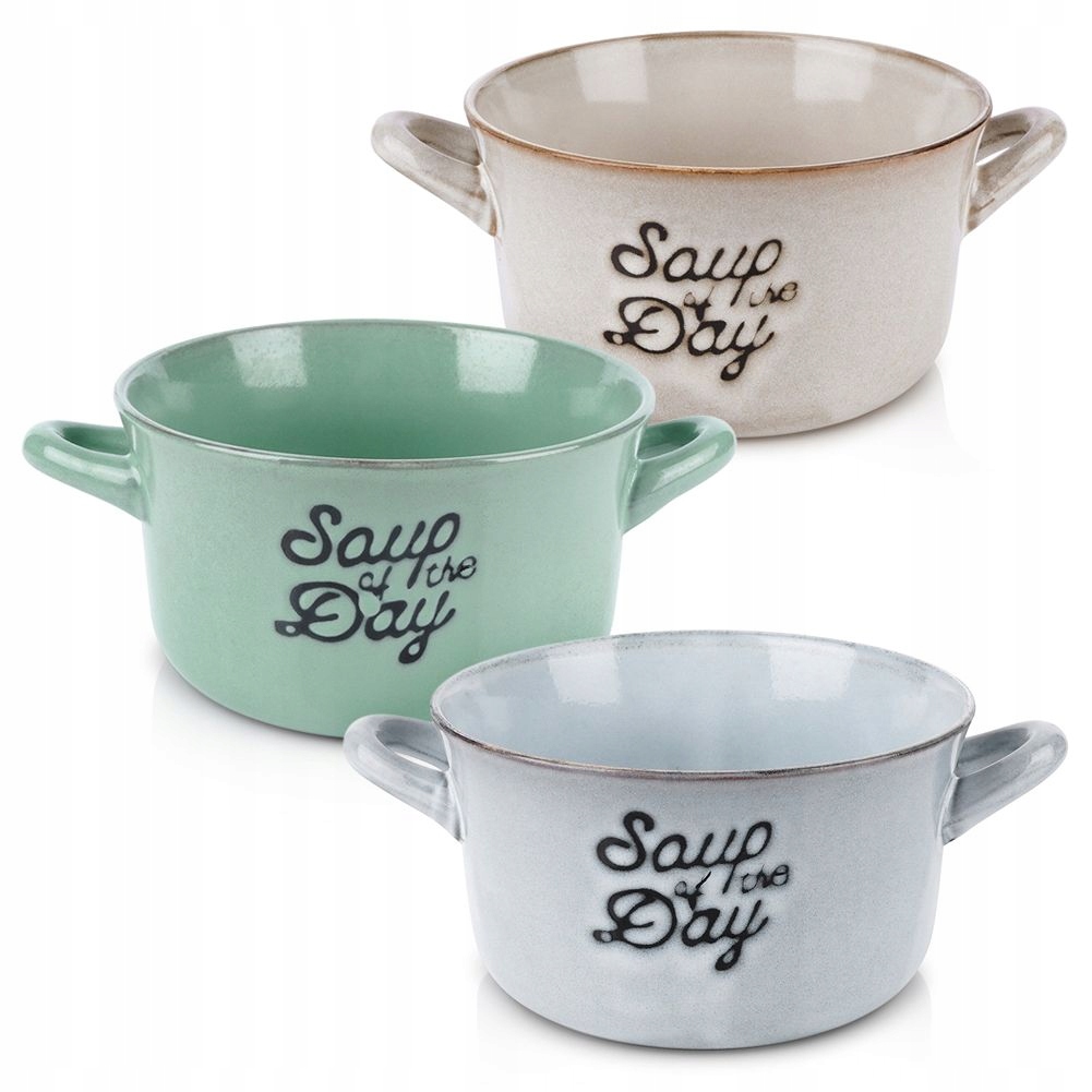 3x Miska BULIONÓWKA miseczka na zupę gulasz płatki z uszami uchwytami 600ml Stan opakowania oryginalne