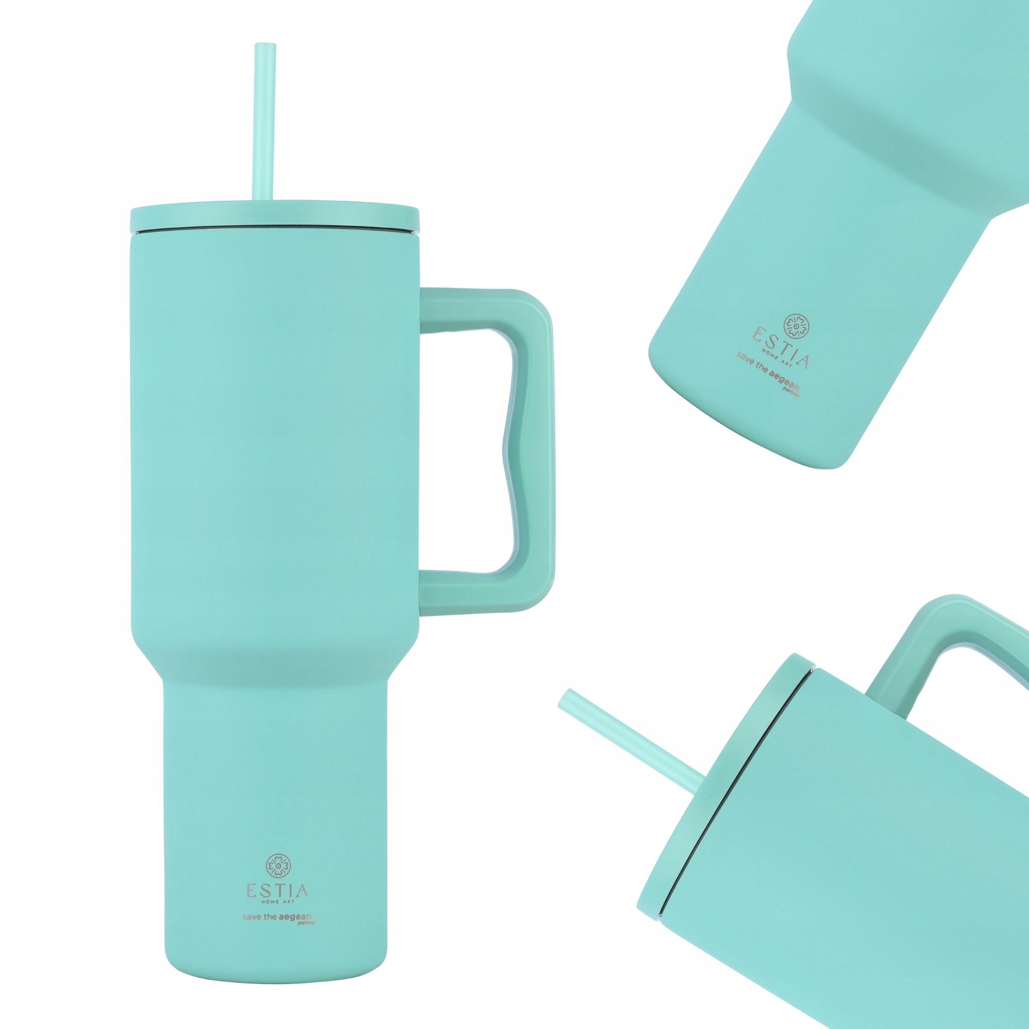 Mátový Velký Termohrnek S Slamkou 1200 ml na kávu a čaj s držadlem