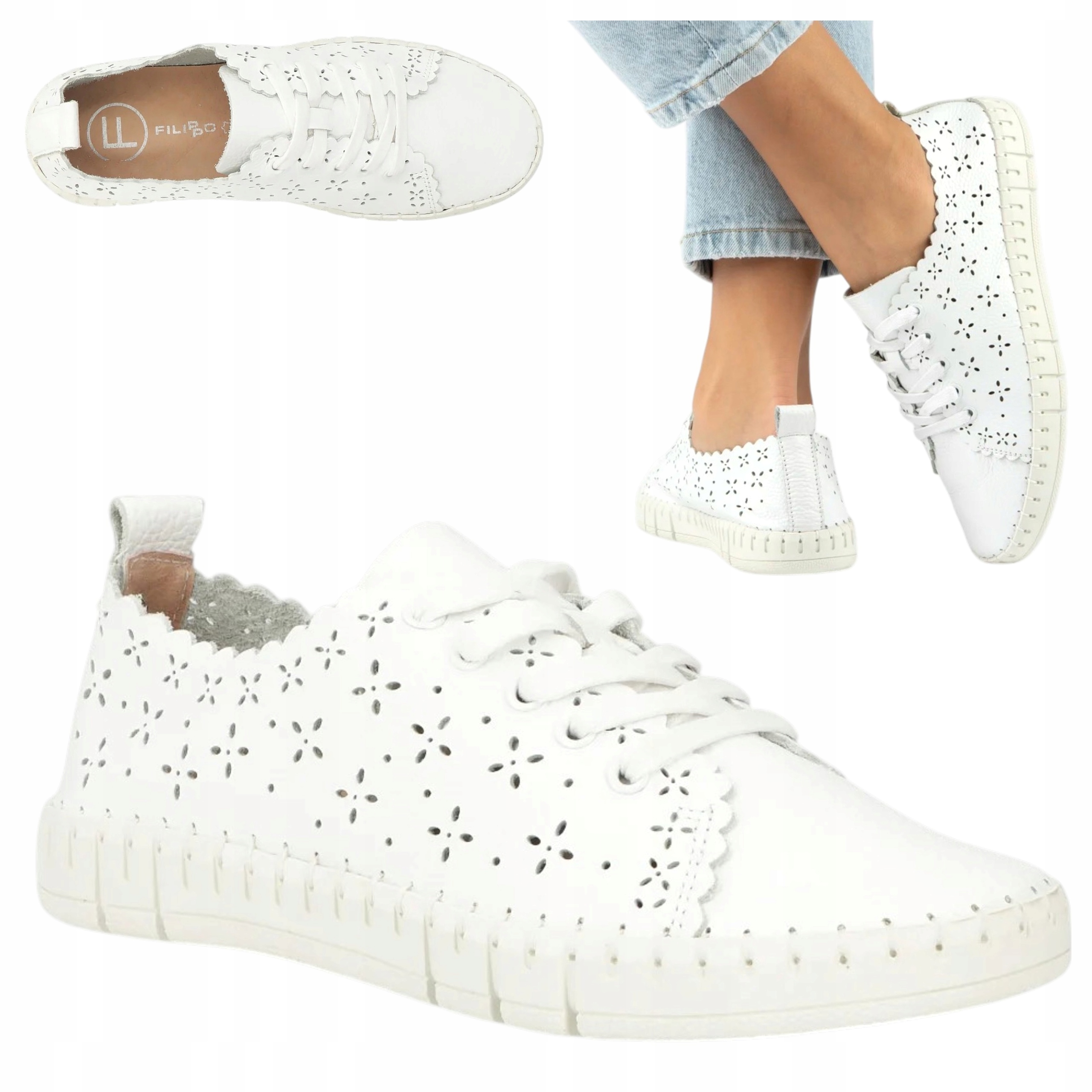 38 Filippo Półbuty Damskie Skóra Naturalna Letnie Obuwie Lekkie Sznurowane