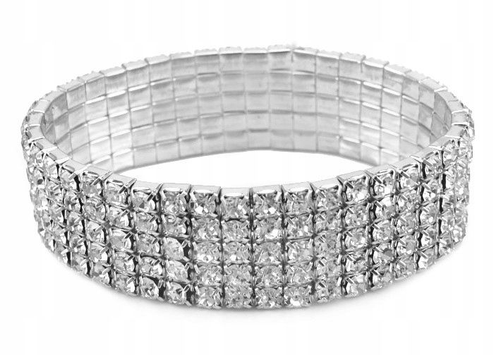 

Srebrna Bransoletka 5 Rzędowa Szklane Cyrkonie