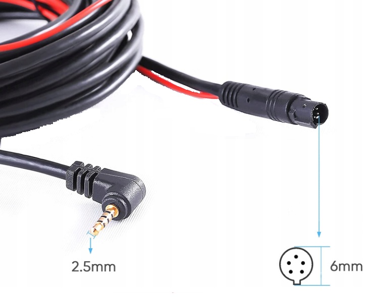 Przewód kabel 5 pin do rejestratora kamery cofania jack 2,5mm 9 metrów