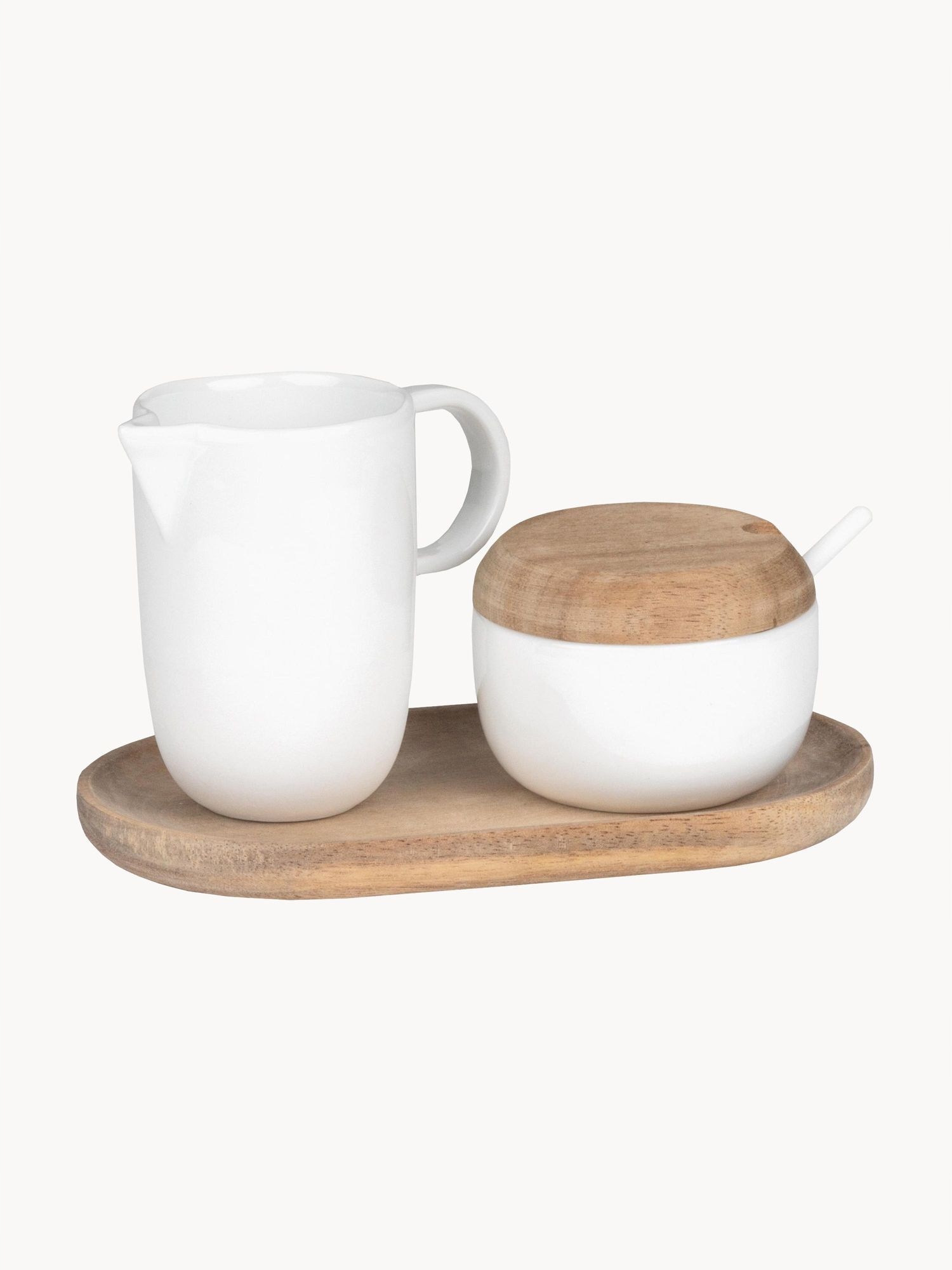 Cukřenka a konvička na mléko Räder porcelánová sada bílé dřevo 55 ml 4 el.