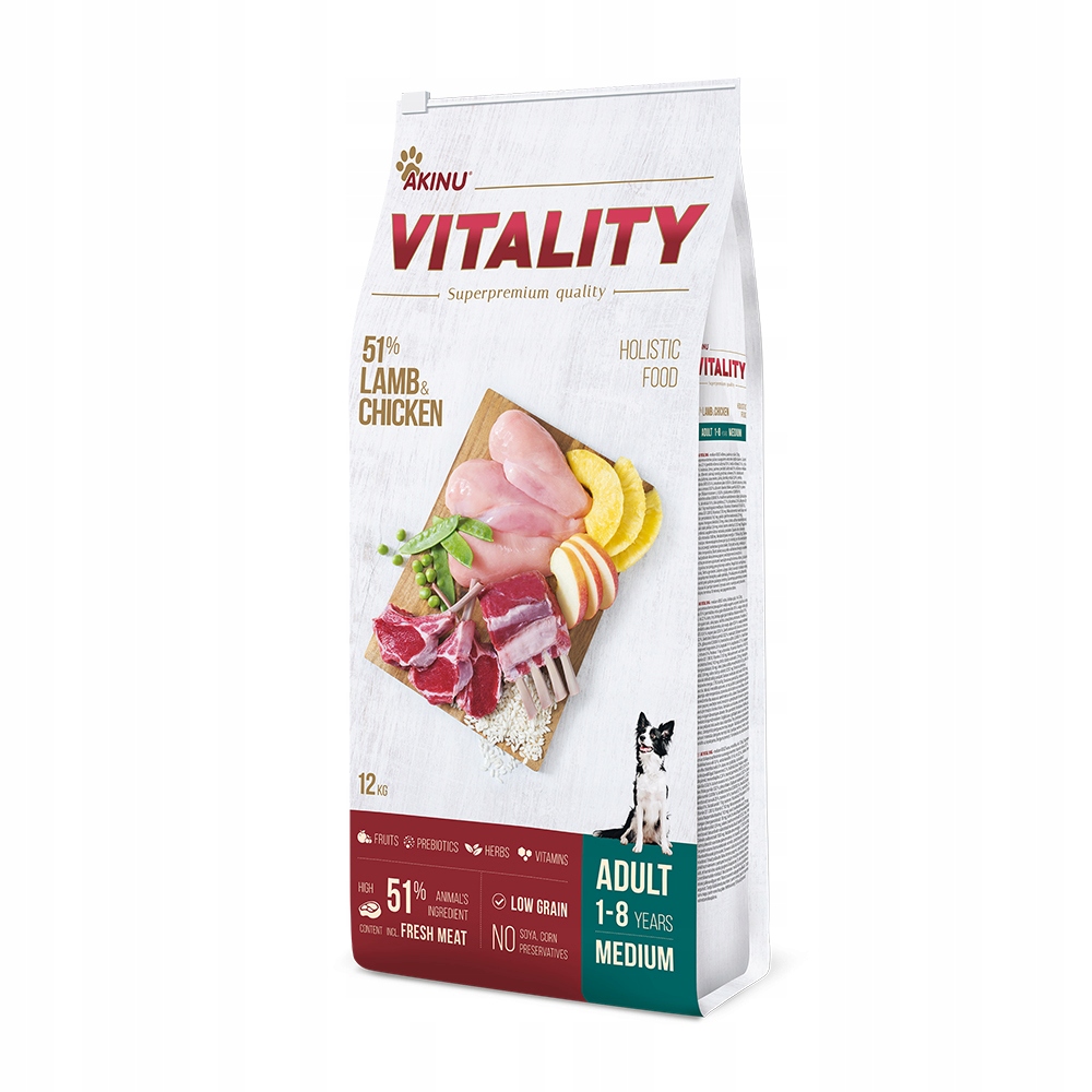 Akinu Vitality Jehněčí granule krmivo pro psy středních plemen 12 kg