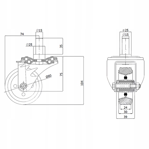 KOŁO KÓŁKO SKRĘTNE fi.80mm W OBUDOWIE Z TRZPIENIEM Marka inny