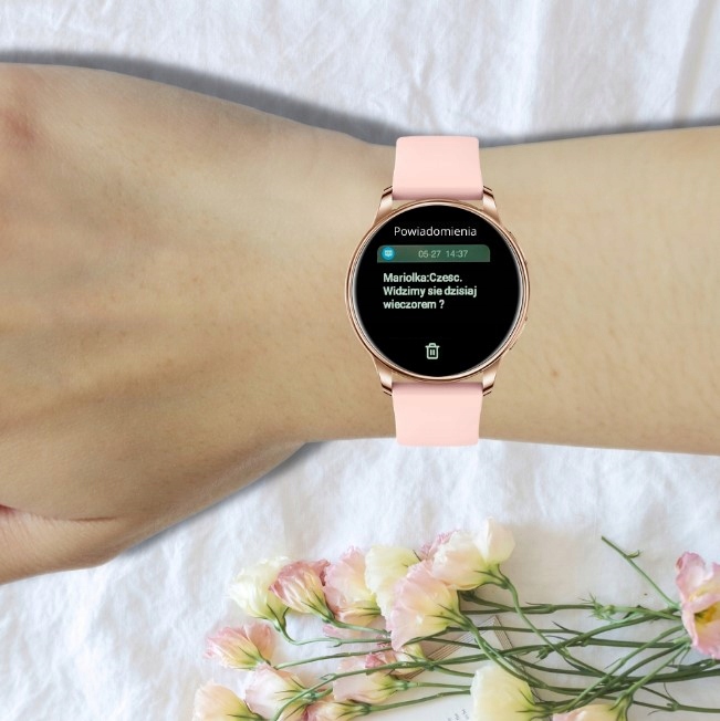 SMARTWATCH DAMSKI DLA KOBIETY ROZMOWY POWIADOMIENIA SPORT POMIARY MENU PL Styl klasyczny