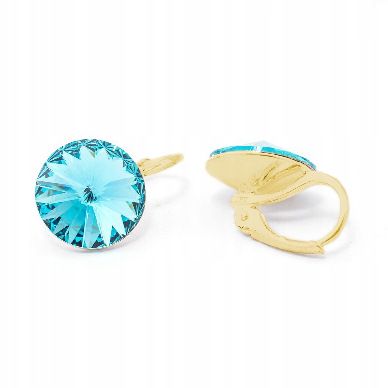 Náušnice pozlacené stříbro 925 s kr. Swarovski Rivoli 12 mm Light Turquoise