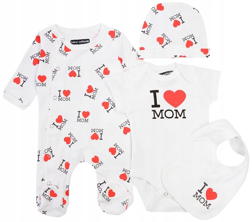 WYPRAWKA 4 elementy DLA NOWORODKA I LOVE MOM 62 3m+ NA PREZENT BABY SHOWER