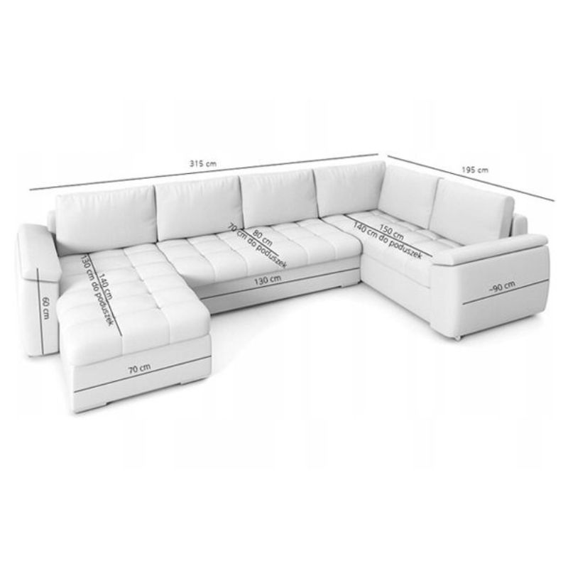 ROZKŁADANY NAROŻNIK ROGÓWKA VEGAS do salonu Głębokość mebla 195 cm