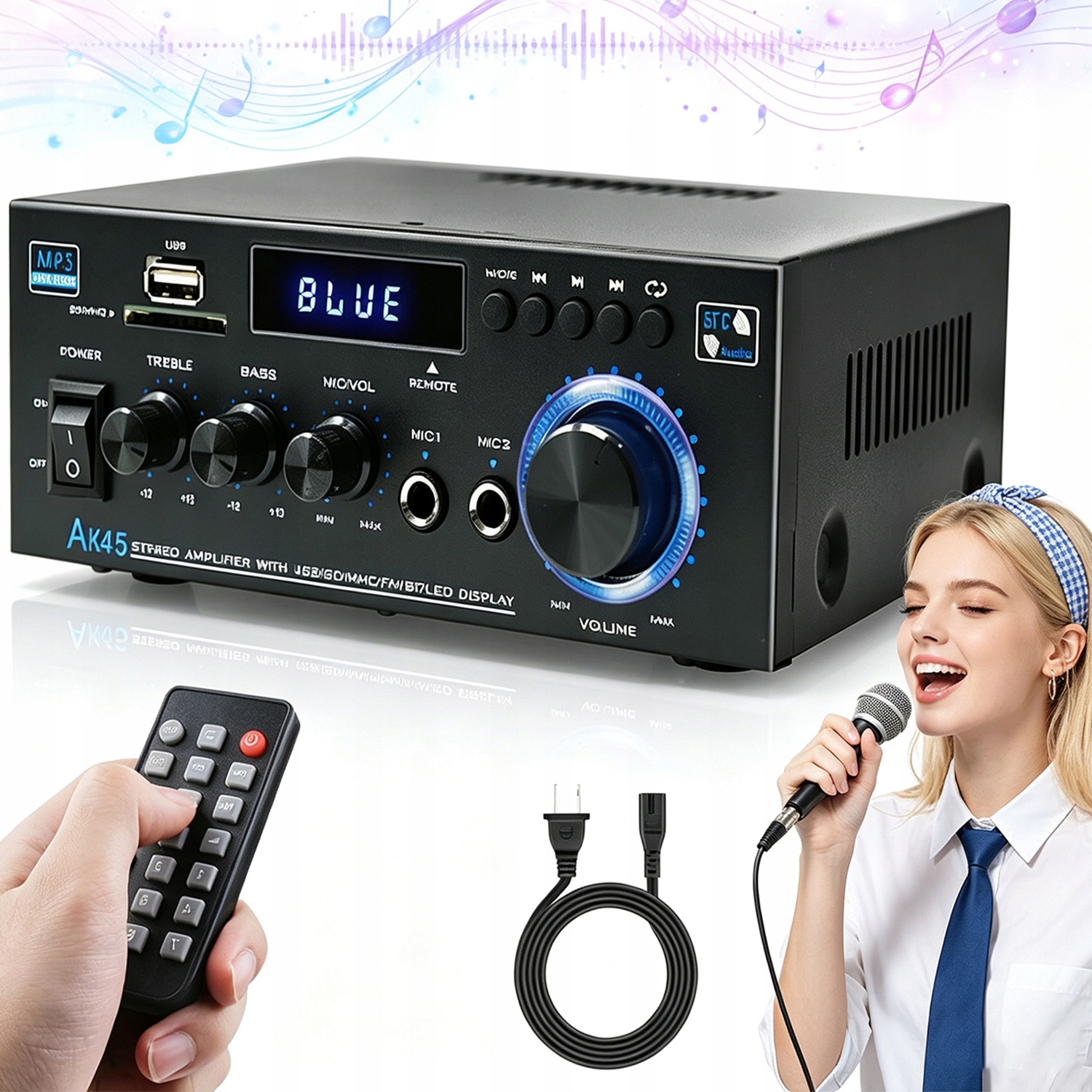 Bluetooth Audio Zesilovač 5.0 Stereo Hifi 40W 40W Fm Usb Sd Dálkové Ovládání Karaoke