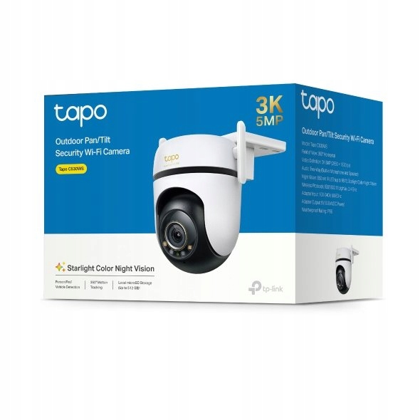TAPO C530WS Outdoor Pan/Tilt Security Wi-Fi Camera, 3K 5MP (2880x1620), 2.4 GHz, 2 Ext. Antennas, 1 Eth. Port, Pan/Tilt, Starlight Colour Night Vision, Smart AI Detection and Notif., Sound and Light Alarm, Voice Control, microSD Card up to 512GB — 7