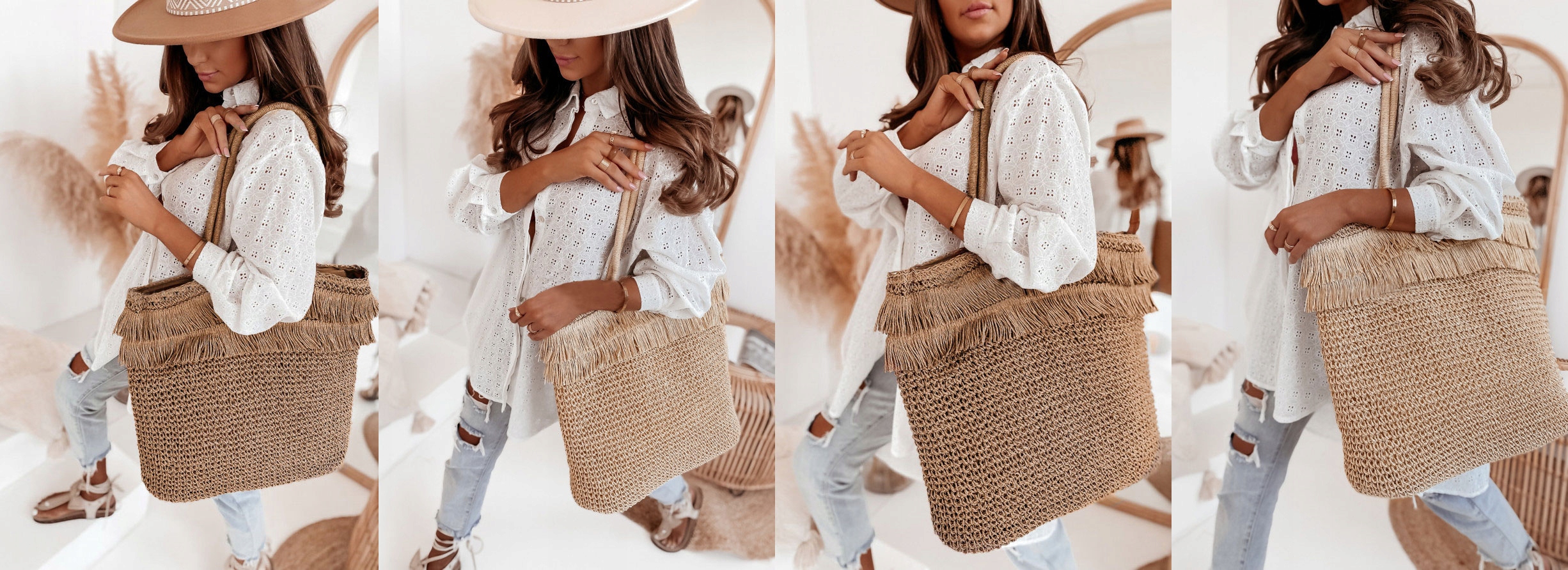 TORBA PLECIONA TOREBKA KOSZYK Z FRĘDZLAMI SHOPPER Szerokość produktu 48 cm