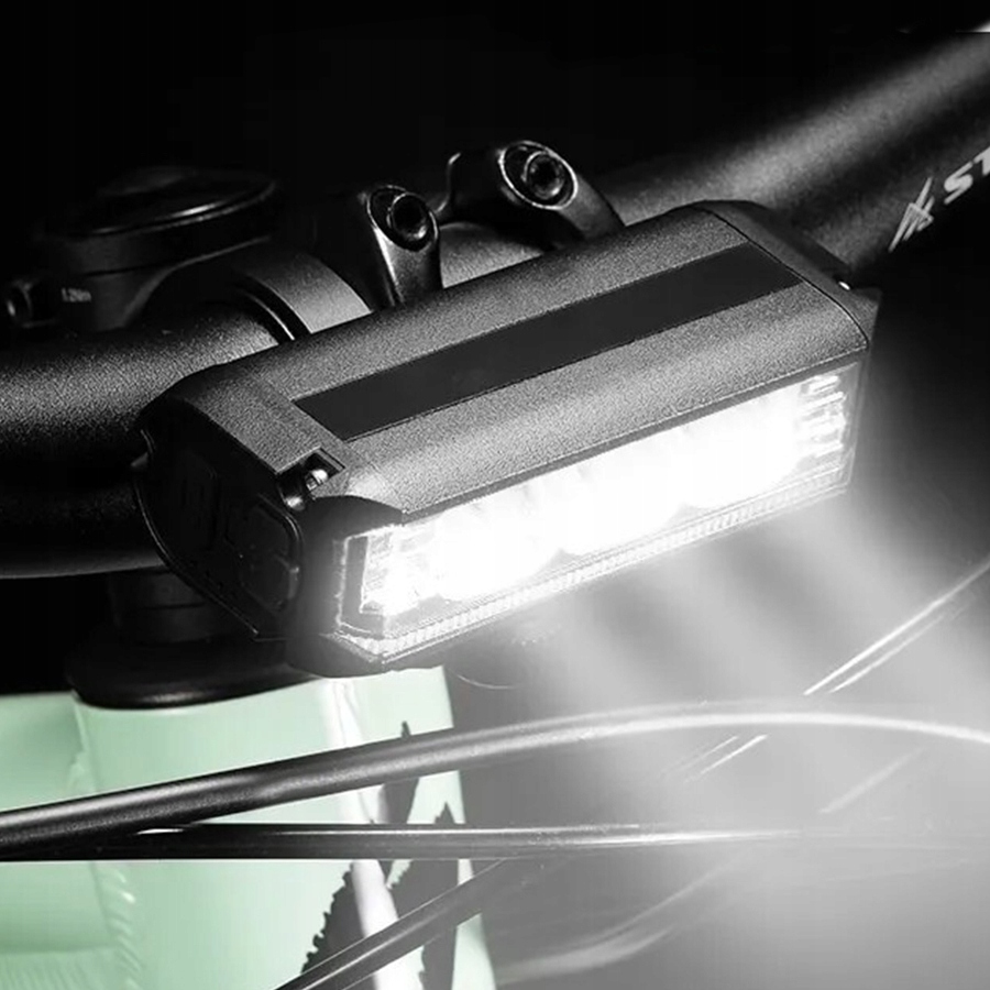 LAMPKA ROWEROWA PRZEDNIA NA KIEROWNICĘ OŚWIETLENIE LED AKUMULATOR USB 900LM Liczba trybów świecenia 5