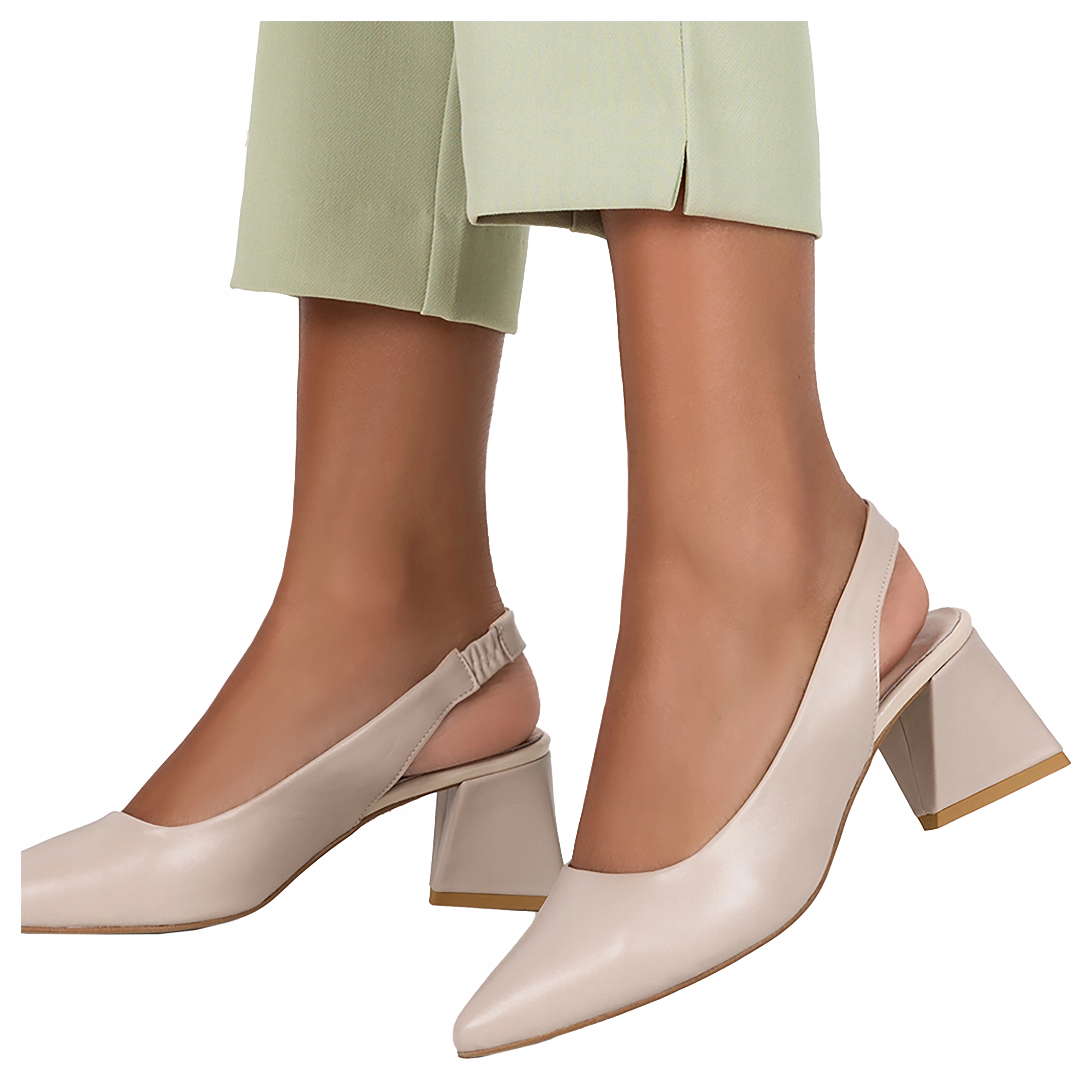 Béžové Dámské Kožené Lodičky Nízký Podpatek Odhalená Pata Elegantní velikost 36