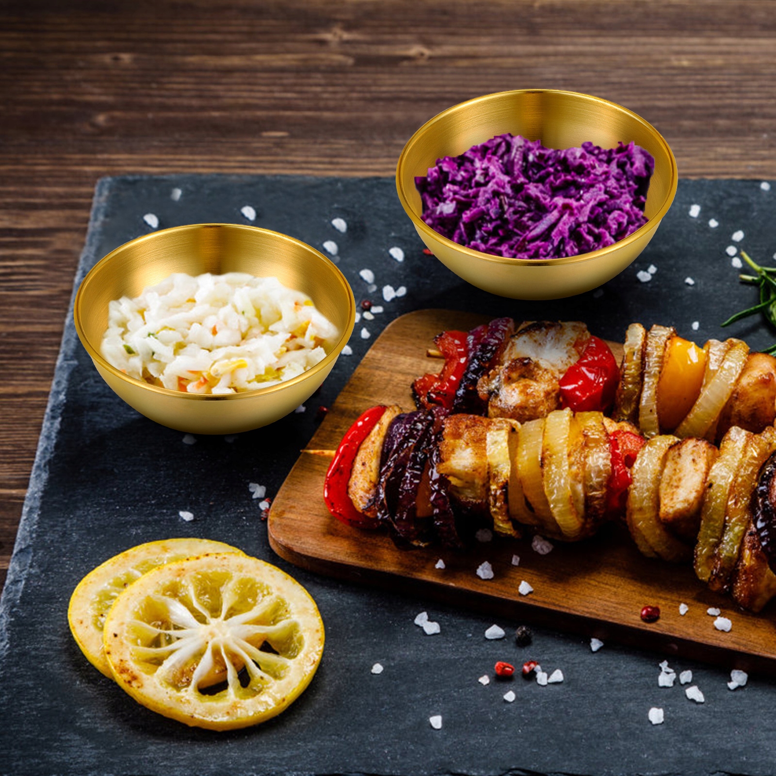 ZESTAW 5 MISEK ZE STALI NIERDZEWNEJ DO SOSÓW I PRZEKĄSEK Marka bez marki