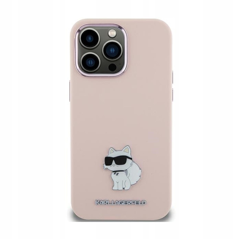 Karl Lagerfeld Silicone Choupette Metal Pin Pouzdro pro iPhone 15 Plus (růžové)