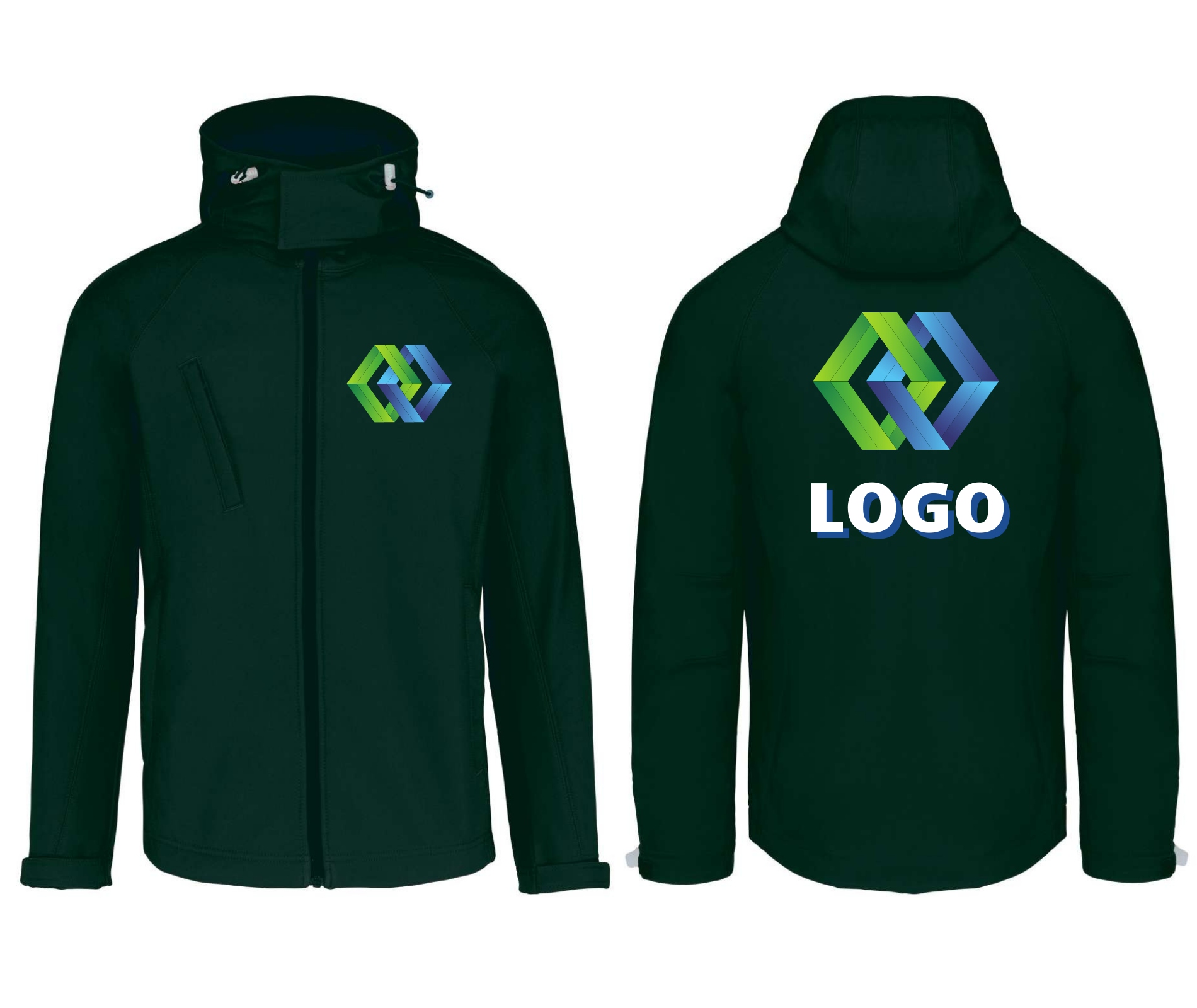 Pánská softshellová bunda KA413 zelená s vlastním potiskem a logem firmy