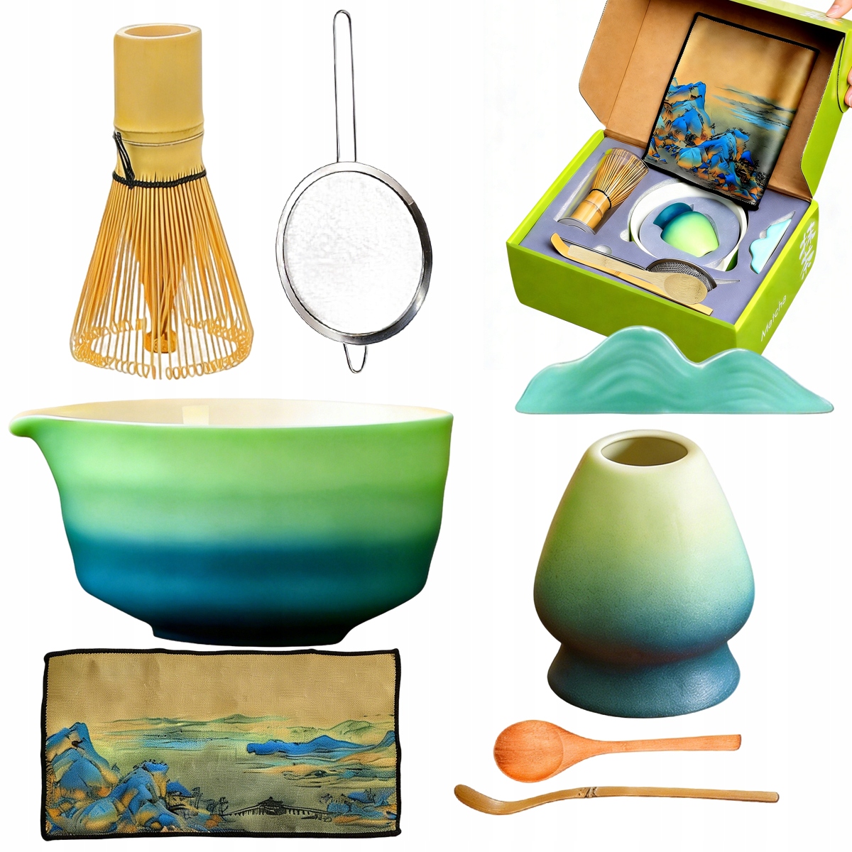 Levně Dárková Sada Na Čaj Matcha Miska Metla Podstavec Lžička