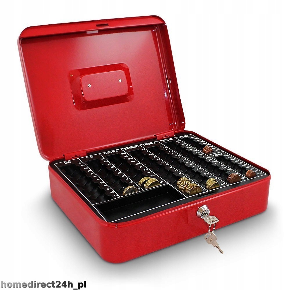 KASETKA NA PIENIĄDZE SEJF METALOWA 30CM CZERWONA Marka inny