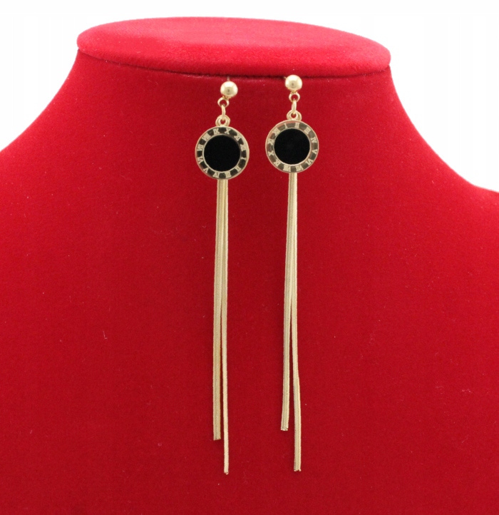 KOLCZYKI ZŁOTE STAL CHIRURGICZNA ŻMIJKI DŁUGIE CZARNE OCZKO 9 cm Marka Ttm Xuping