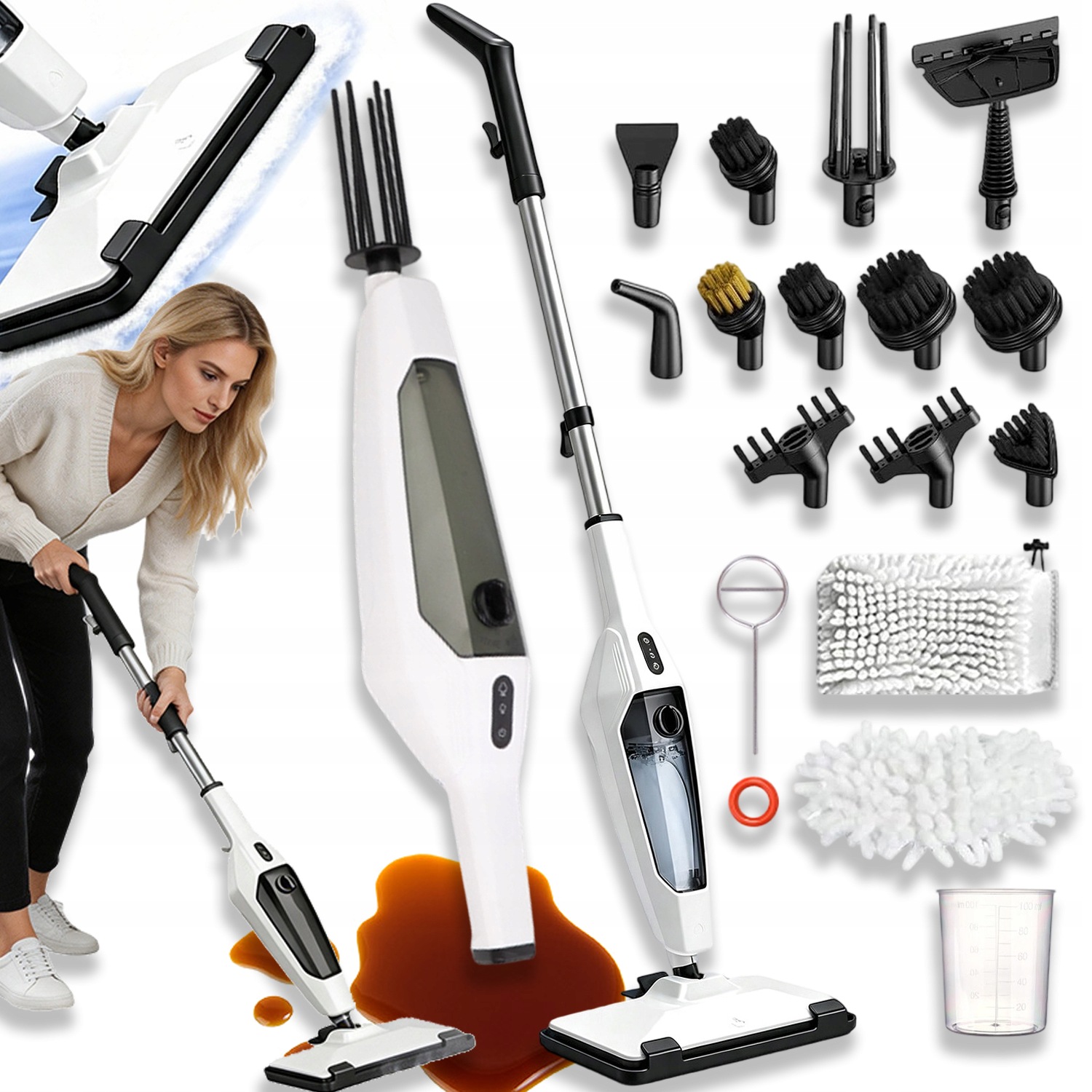 Parní Mop Parní Čistič Multifunkční Čistič 1400W 3BAR Velká Sada
