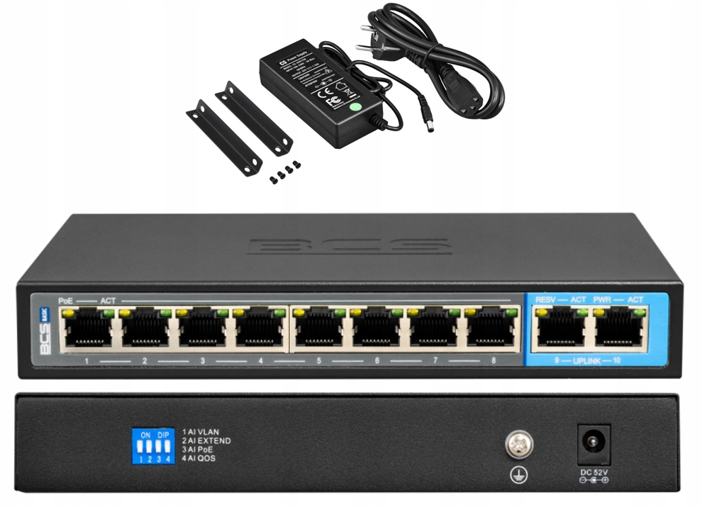 Switch PoE 8xPoE 2xLAN pre kamery BCS-B-SP0802G 10-portový gigabitový