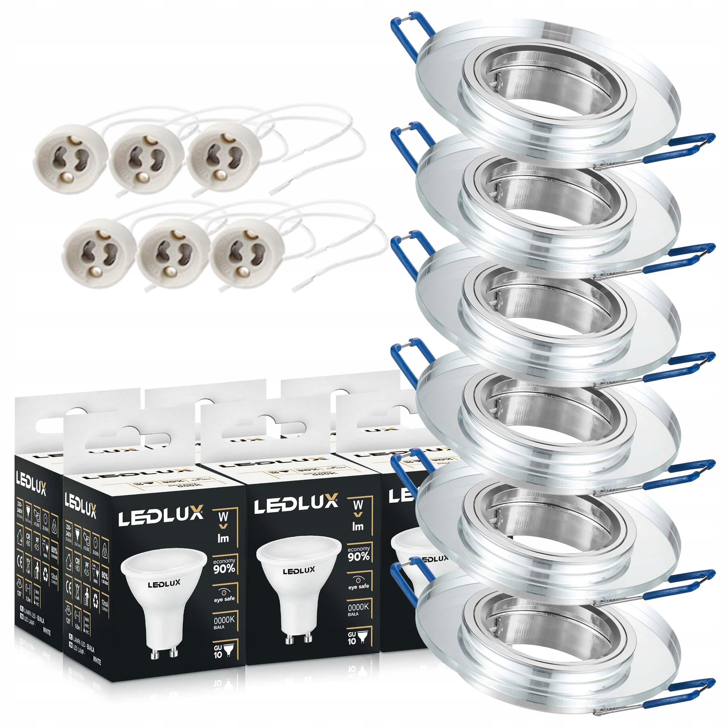 6x Halogenové svítidlo Skleněné kulaté zrcadlo žárovka GU10 Led 12W 3 Barvy