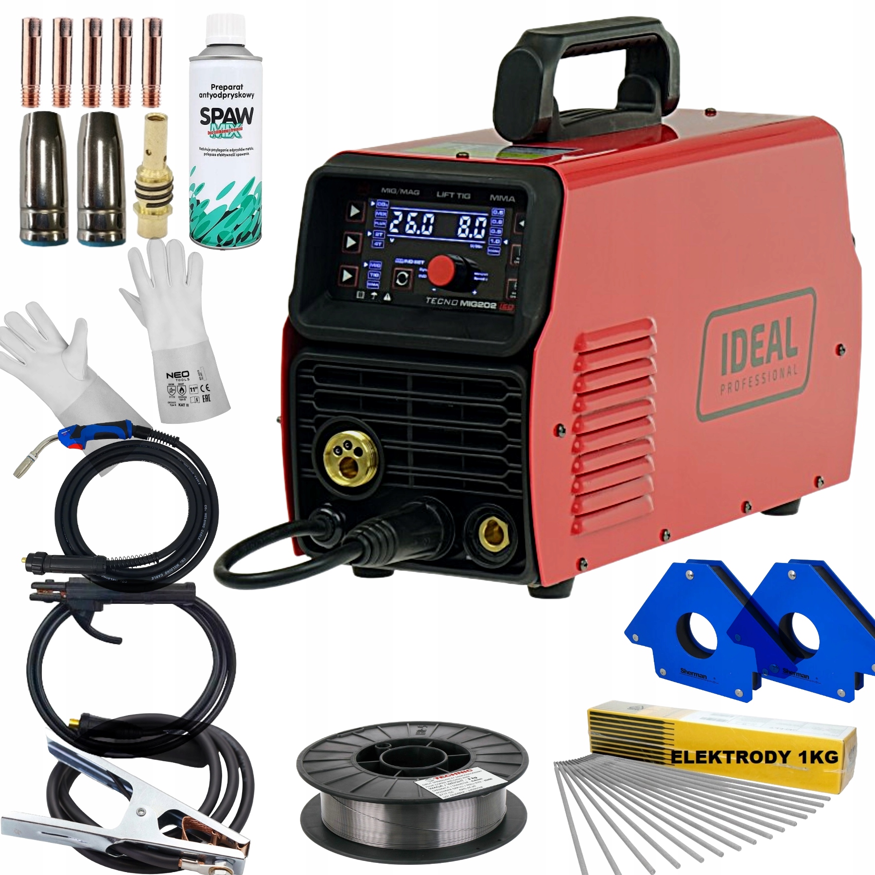 Półautomat spawalniczy Tecno Mig 202 Led Synergic Ideal gotowy komplet