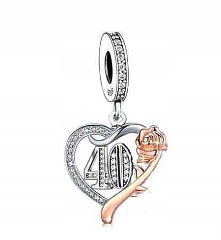 CHARMS ZAWIESZKA 40 URODZINY ROCZNICA SERCE RÓŻA