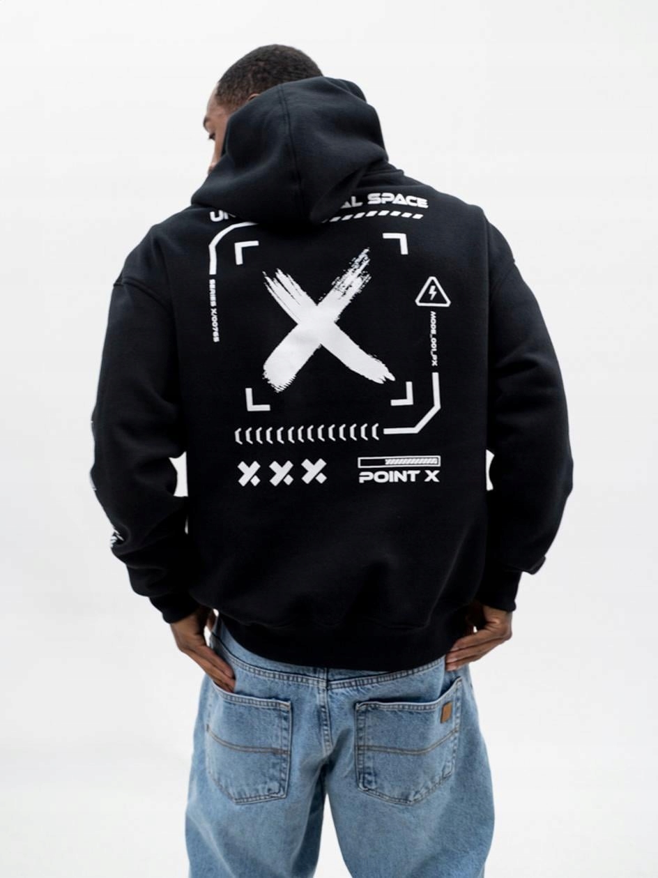 Mikina S Kapucí Techwear Oversize Pánská Černá Klokanka Point X Impulse M