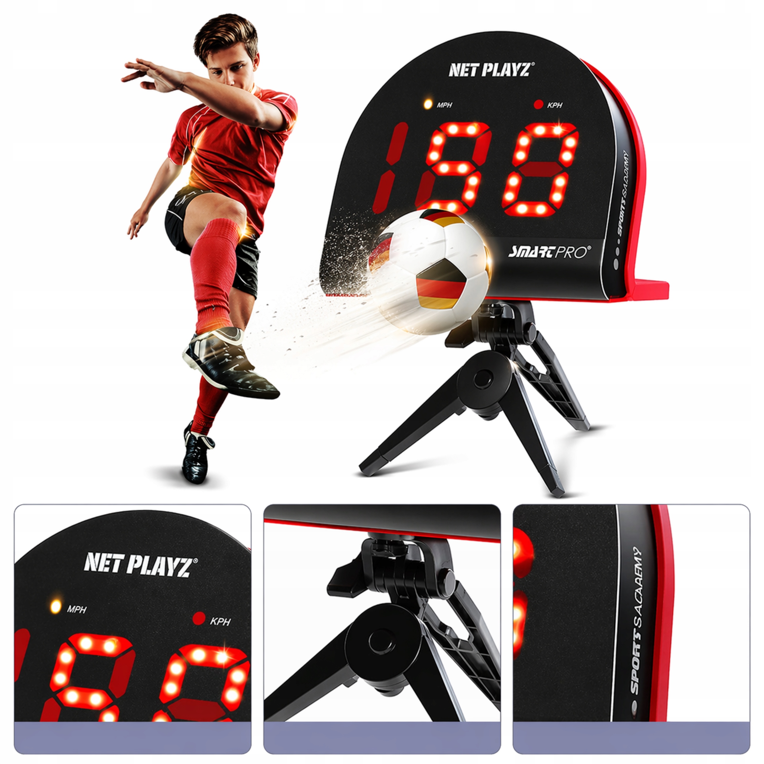 Radar piłkarski pomiar prędkości strzału Led 40-199 km/h statyw trening