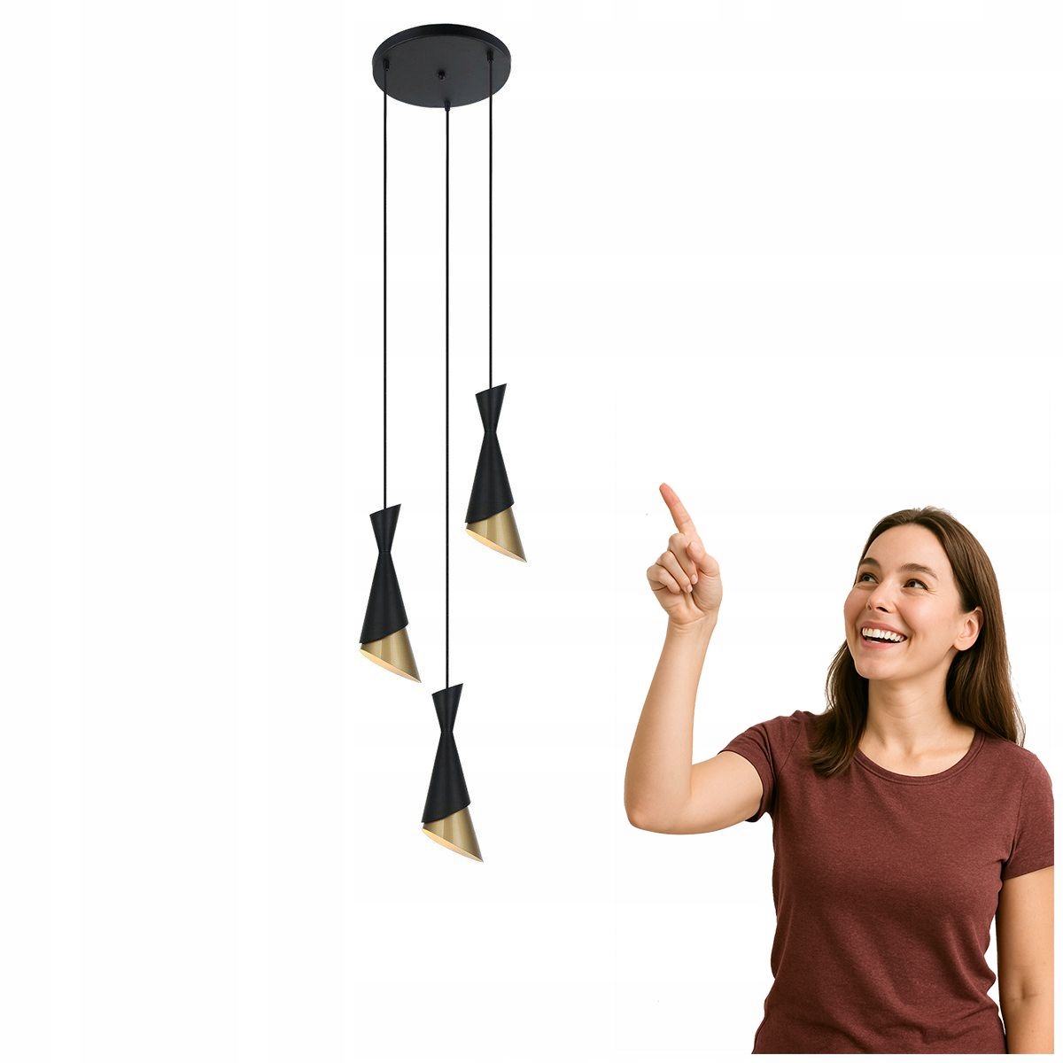 Malia Závěsná lampa Černá Zlatá E27 3x40W Moderní Italux