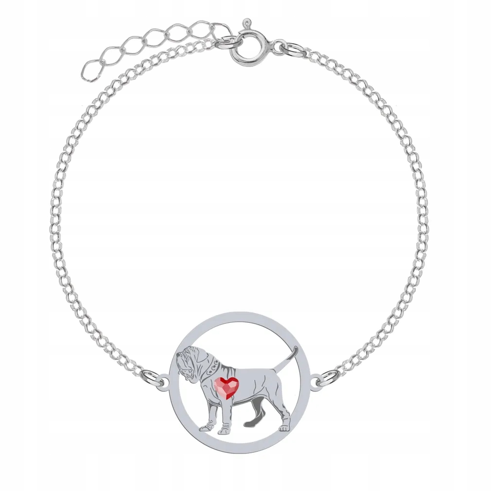 Stříbrný náramek s neapolským mastifem 925 Dárek Žena Gravírování