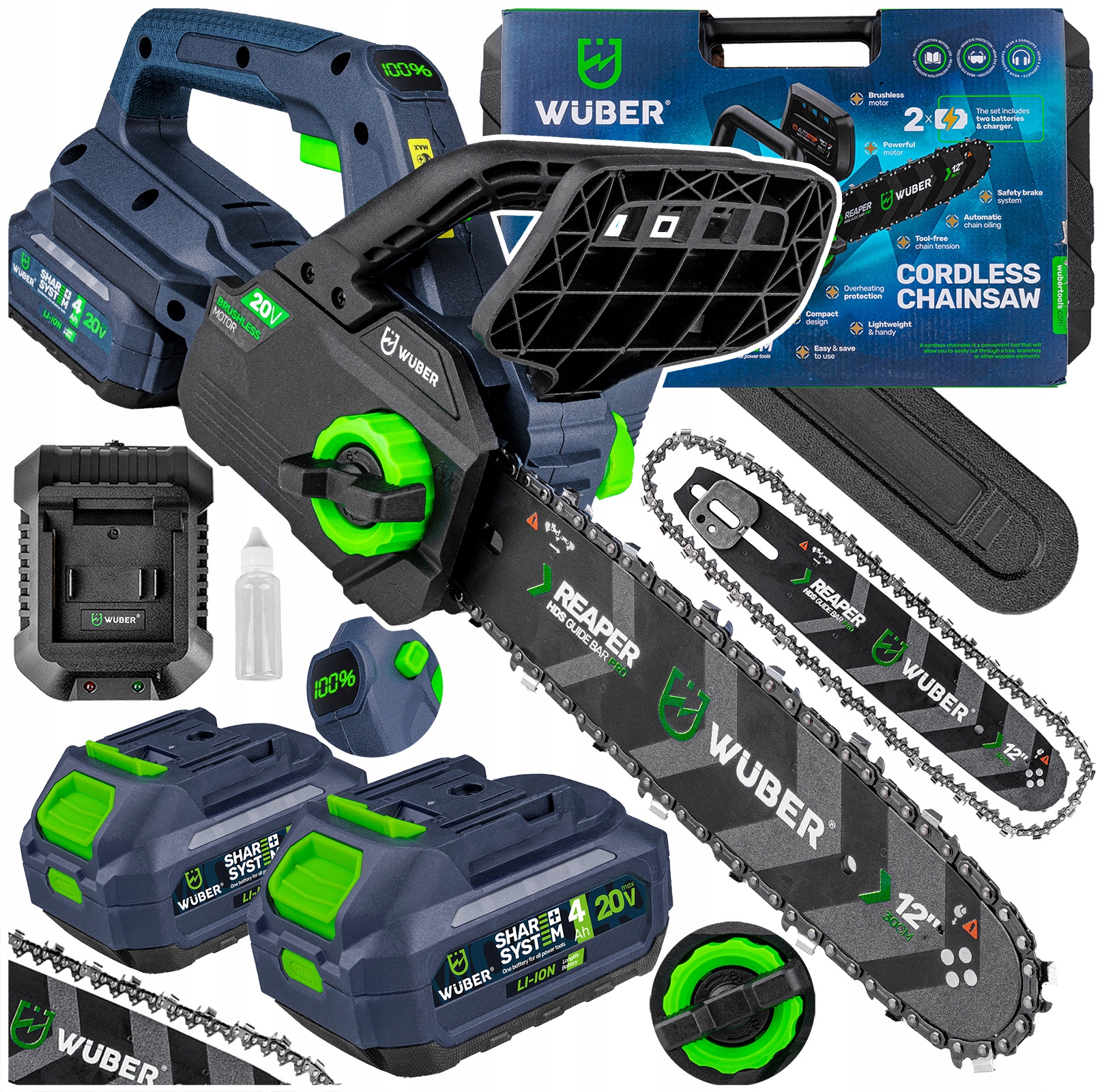 Řetězová Pila 12" Akumulátorová 2 Baterie, Pila Na Dřevo