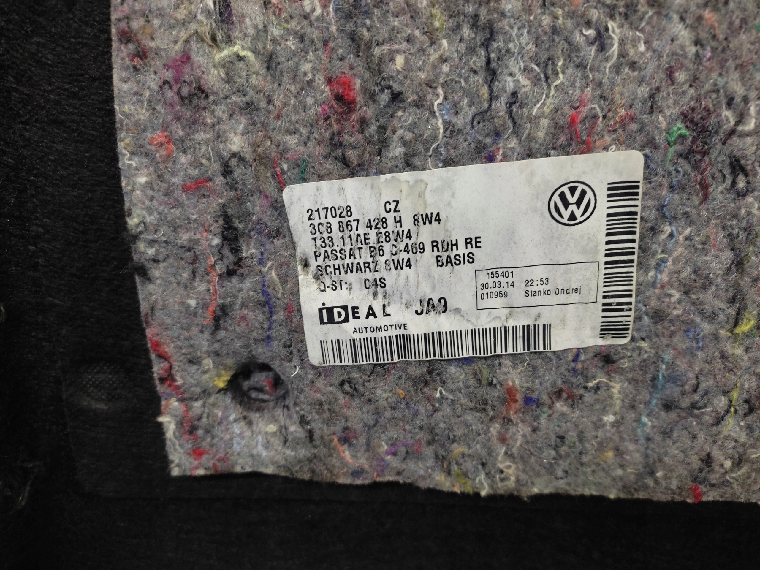 VW PASSAT CC upholstery boot right 3C8867428H