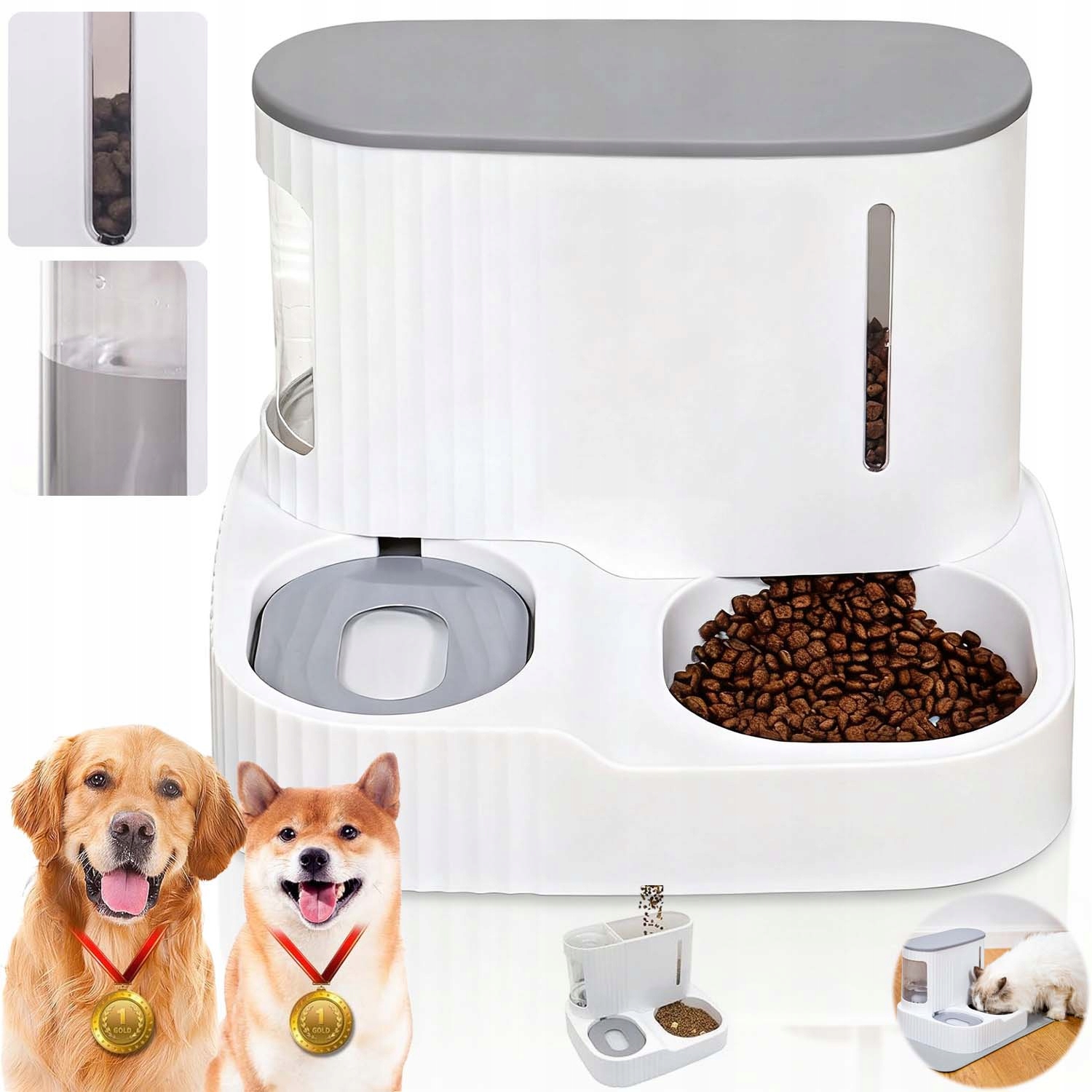 Levně Automatická Výdejník Vody Na Vodu A Krmítko Pro Kočky A Dávkovač 2V1 Šedá