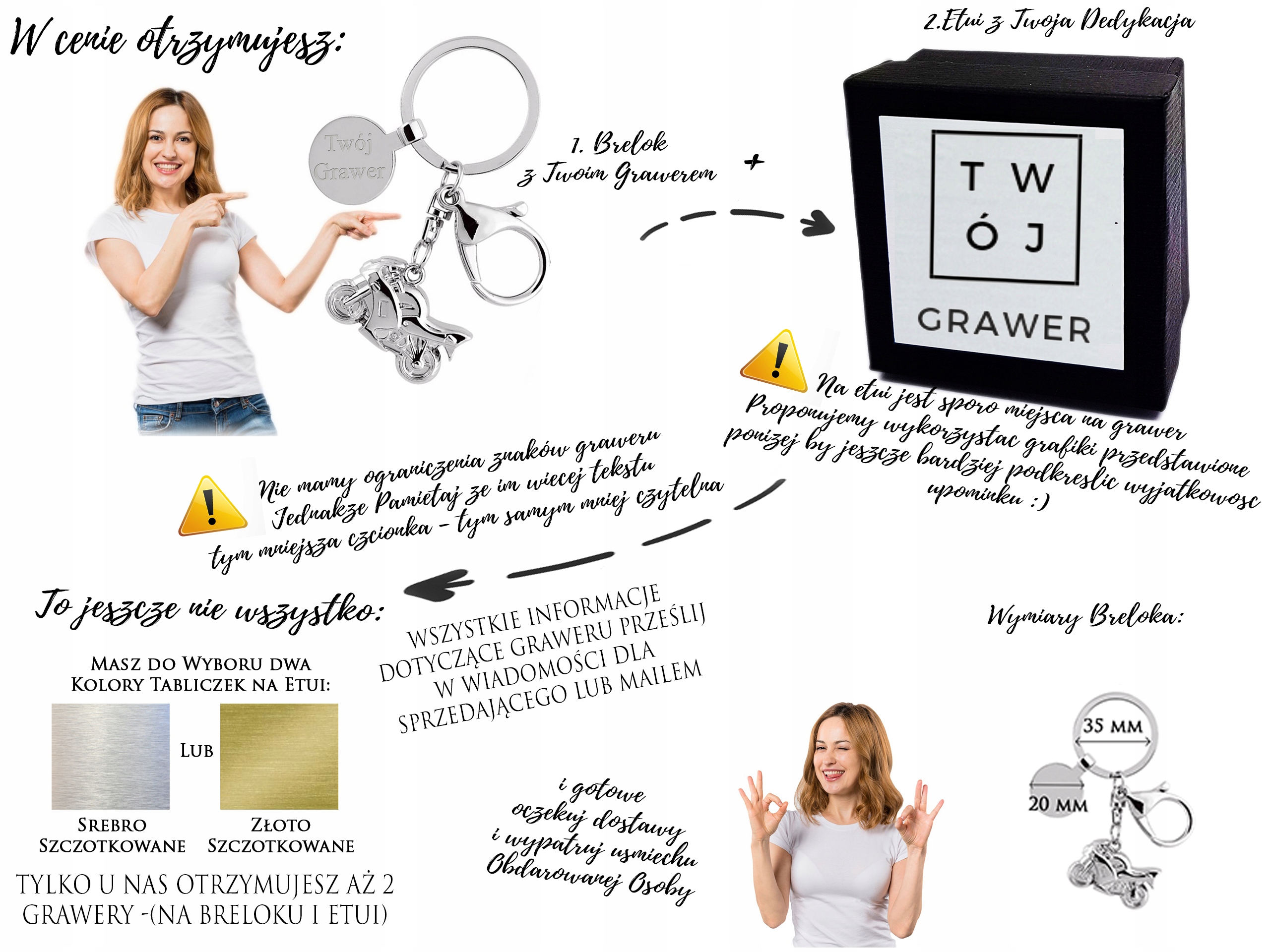 Brelok Motocykl Motor do Kluczy Grawer + ETUI Marka Infinnity