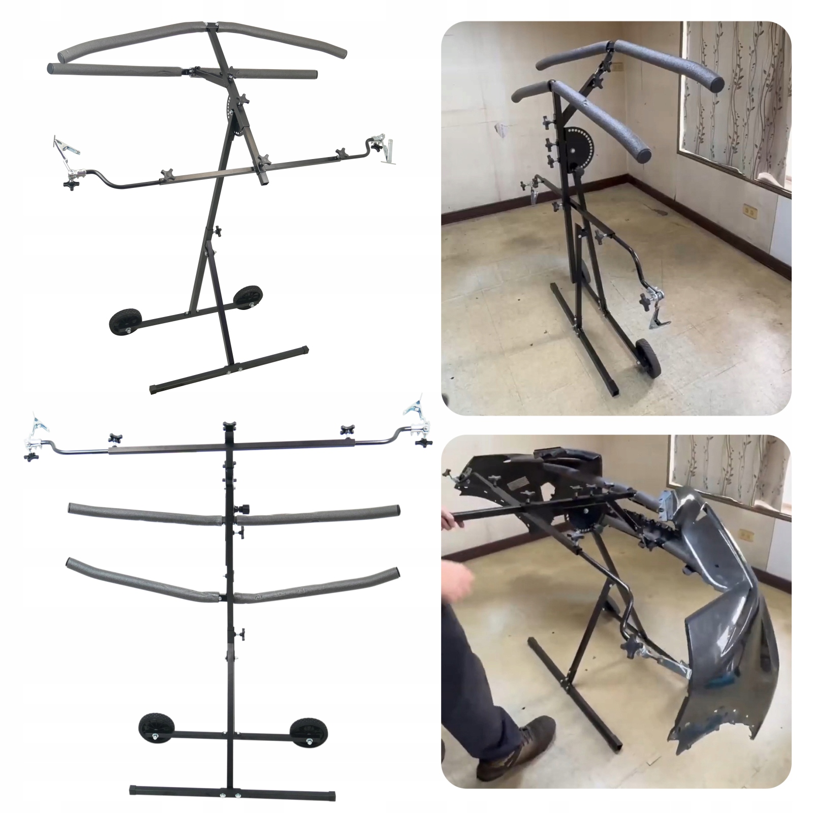 Stojan na nárazníky pro lakovnu Rozložitelný, mobilní, snadno ovladatelný stojan