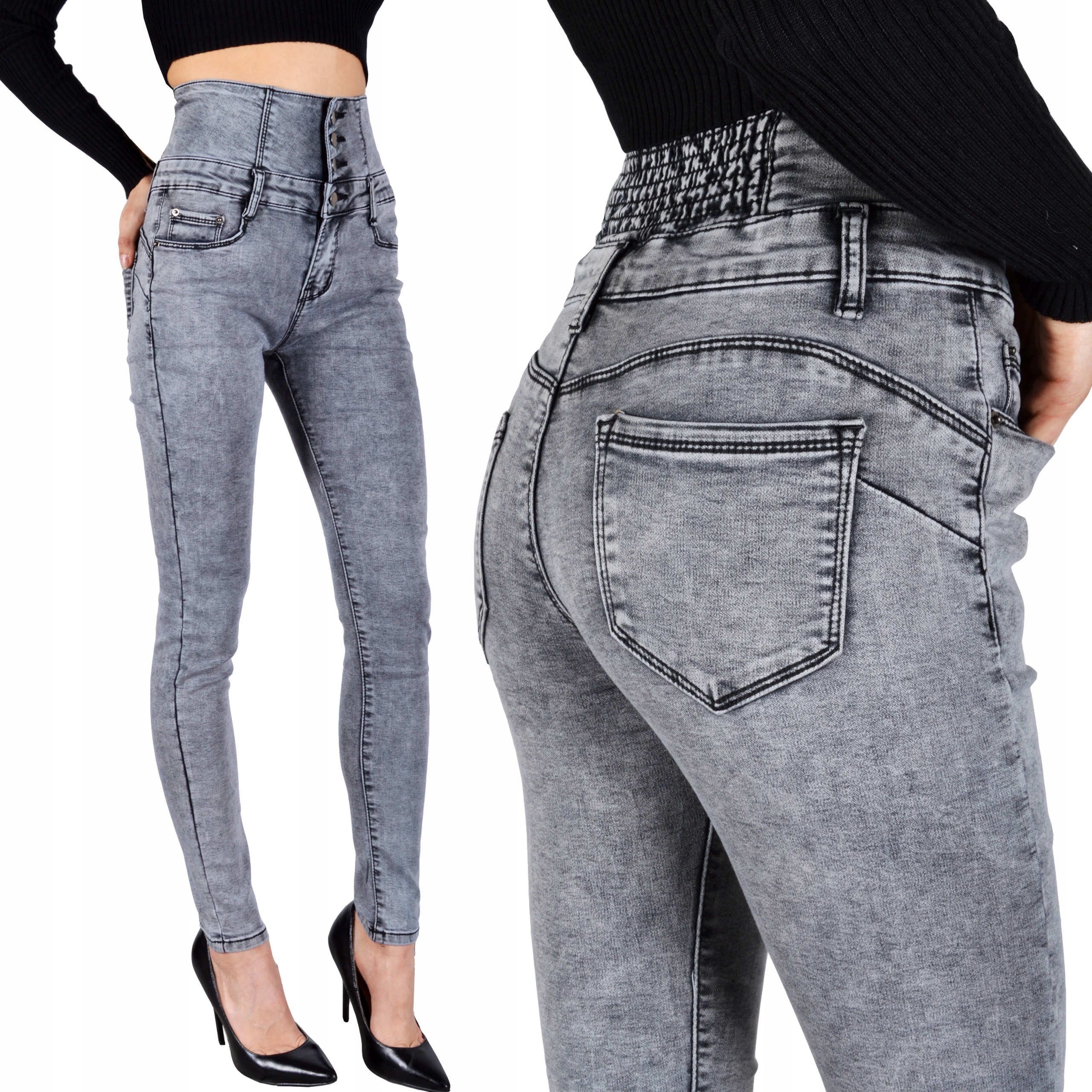 

Spodnie Jeansy Wysoki Stan Jeansowe Push-Up Skinny