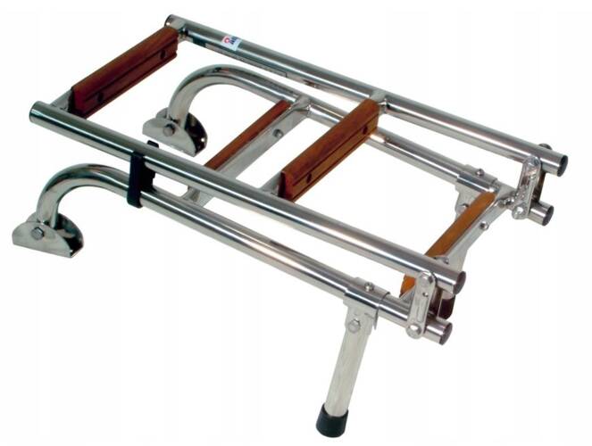 Jachtowa Drabinka Rufowa 4-STOPNIE Stal A4 Teak H 88CM 250mm..